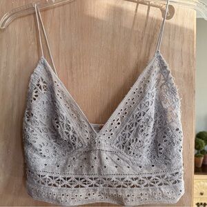 Free People Lace Bralette Top in Light Gray